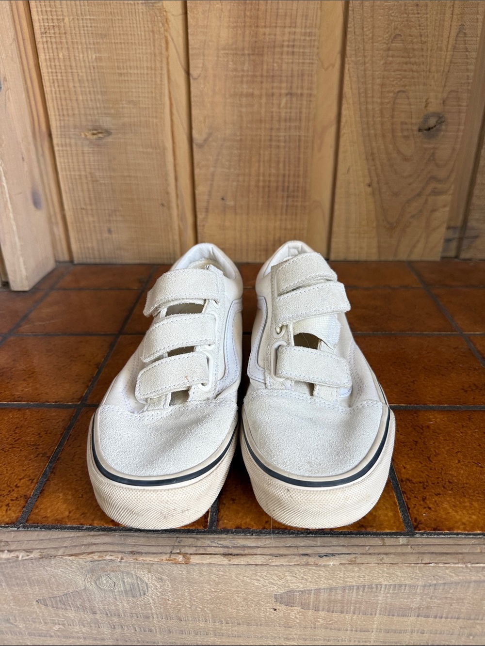 Vans Women's Cream Velcro Skate Sneakers